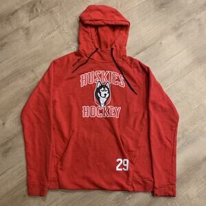 Bauer Team Boston Huskies Hockey # 29 Hoodie Men's Small Sweatshirt Red Pullover